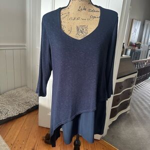 Sympli Navy Asymmetrical V-Neck Top
